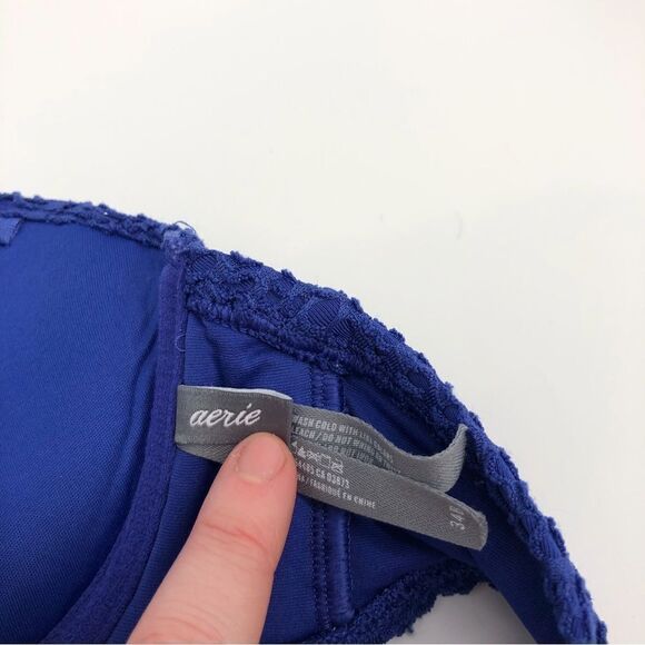 AERIE Holly Bikini Push Up Top French Crochet Lace 34B Blue - Picture 4 of 5